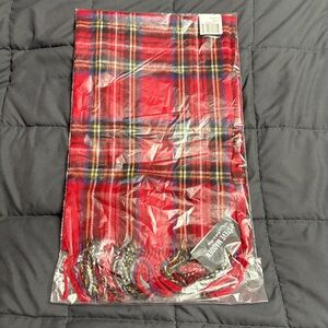 Steve Madden Fringed Red Scarf with multi color checks - NWT